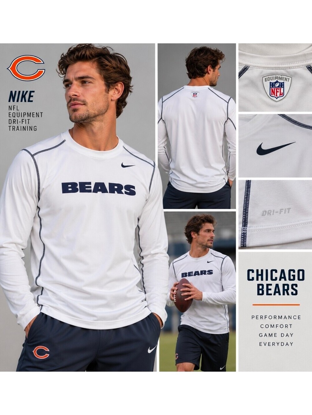 Nike Chicago Bears NFL Equipment Dri-FIT Long Sleeve Training Shirt White